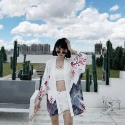 Apparel Japanese Red Crowned Crane Sakura Kimono Cardigan -Kawaii Store kawaiies plushies plush softtoy japanese red crowned crane sakura kimono cardigan new apparel 664981