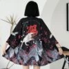 Apparel Japanese Red Crowned Crane Sakura Kimono Cardigan -Kawaii Store kawaiies plushies plush softtoy japanese red crowned crane sakura kimono cardigan new apparel black 702787