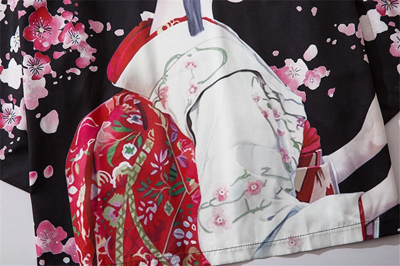 Apparel Japanese Sakura Black Red Anime Girl Long Kimono Cardigan Robes 16 Apparel Japanese Sakura Black Red Anime Girl Long Kimono Cardigan Robes - Image 14