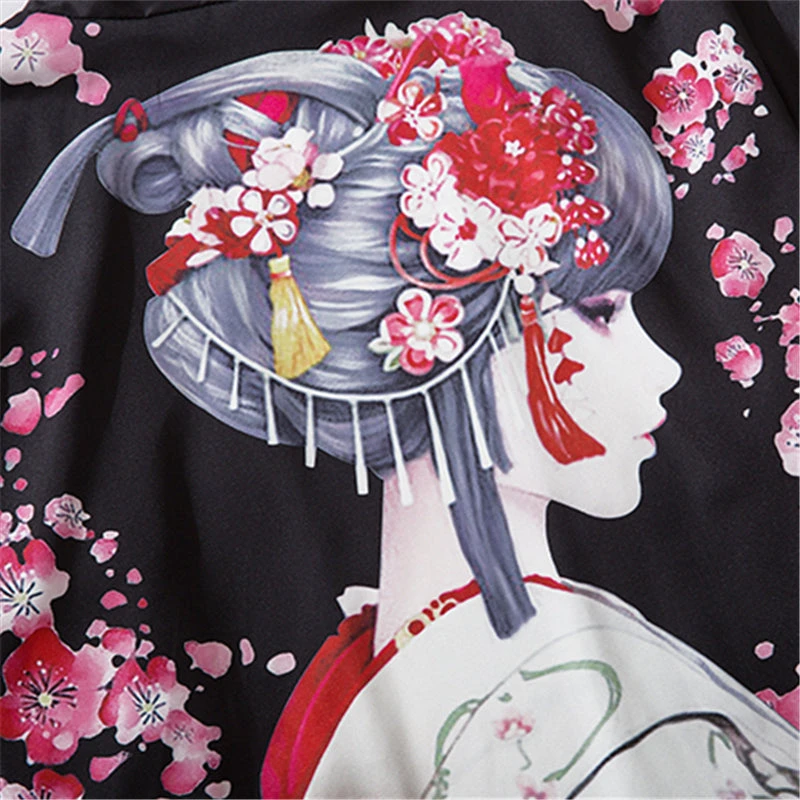 Apparel Japanese Sakura Black Red Anime Girl Long Kimono Cardigan Robes 4 Apparel Japanese Sakura Black Red Anime Girl Long Kimono Cardigan Robes - Image 2
