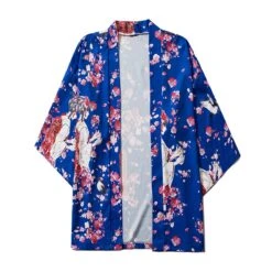 Apparel Japanese Sakura Cherry Blossom Print Kimono -Kawaii Store kawaiies plushies plush softtoy japanese sakura cherry blossom print kimono clothing blue l 525902