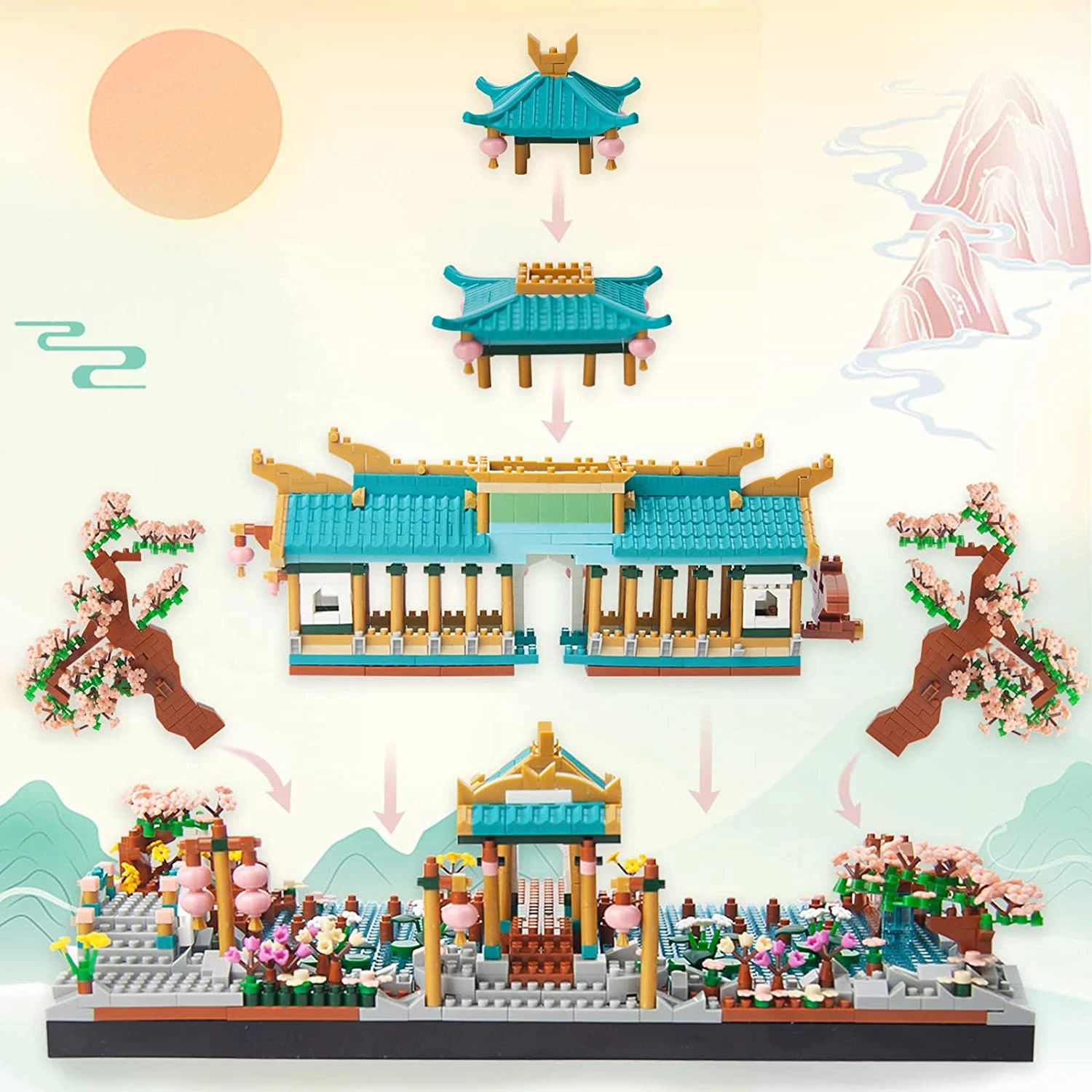 Japanese Sakura Palace Shrine Nano Building Blocks 4 Japanese Sakura Palace Shrine Nano Building Blocks - Image 2