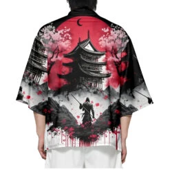 Apparel Japanese-theme Ancient Pagoda Sakura Red Sun Unisex Kimono