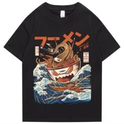 Apparel Japanese-theme Flaming Hot Noodles Great Waves Unisex Tee -Kawaii Store kawaiies plushies plush softtoy japanese theme flaming hot noodles great waves unisex tee apparel black s 735721