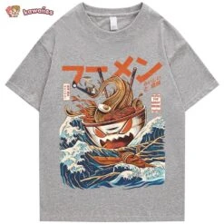 Apparel Japanese-theme Flaming Hot Noodles Great Waves Unisex Tee -Kawaii Store kawaiies plushies plush softtoy japanese theme flaming hot noodles great waves unisex tee apparel gray s 291145