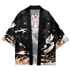 Apparel Japanese-themed Black Gold Nine Tailed Fox Unisex Kimono -Kawaii Store kawaiies plushies plush softtoy japanese themed black gold nine tailed fox unisex kimono kimono 669207