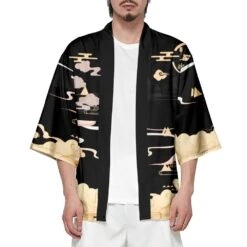 Apparel Japanese-themed Black Gold Nine Tailed Fox Unisex Kimono -Kawaii Store kawaiies plushies plush softtoy japanese themed black gold nine tailed fox unisex kimono kimono 788623