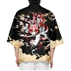 Apparel Japanese-themed Black Gold Nine Tailed Fox Unisex Kimono -Kawaii Store kawaiies plushies plush softtoy japanese themed black gold nine tailed fox unisex kimono kimono 925582