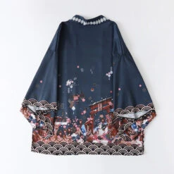 Apparel Japanese-themed Black Green Shrines Sakura Unisex Kimono -Kawaii Store kawaiies plushies plush softtoy japanese themed black green shrines sakura unisex kimono kimono 113585