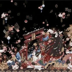 Apparel Japanese-themed Black Green Shrines Sakura Unisex Kimono -Kawaii Store kawaiies plushies plush softtoy japanese themed black green shrines sakura unisex kimono kimono 539545