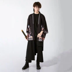 Apparel Japanese-themed Black Green Shrines Sakura Unisex Kimono