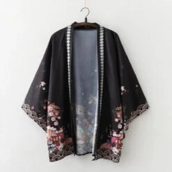 Apparel Japanese-themed Black Green Shrines Sakura Unisex Kimono -Kawaii Store kawaiies plushies plush softtoy japanese themed black green shrines sakura unisex kimono kimono 732883