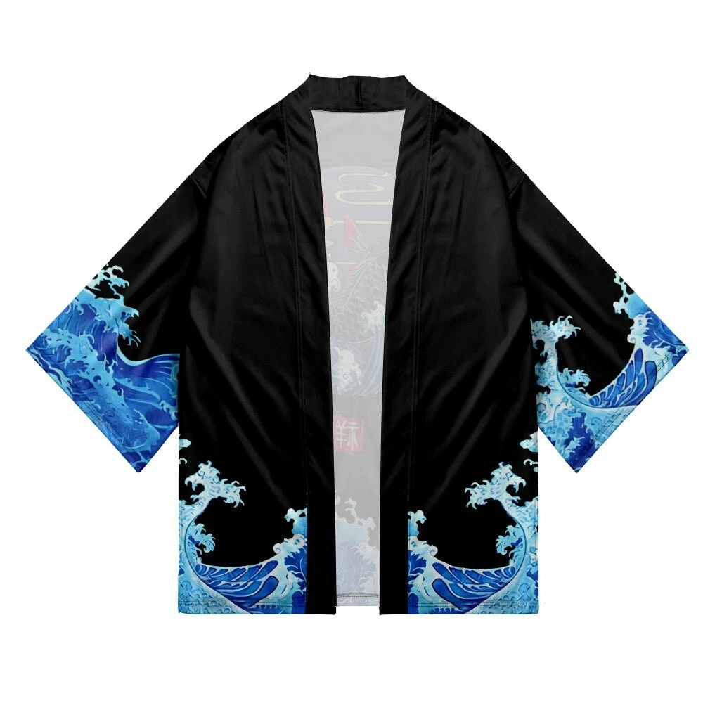 Apparel Japanese-themed Black Koi Waves Unisex Kimono 4 Apparel Japanese-themed Black Koi Waves Unisex Kimono - Image 2