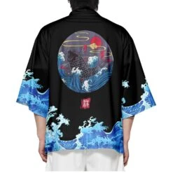 Apparel Japanese-themed Black Koi Waves Unisex Kimono 11 Apparel Japanese-themed Black Koi Waves Unisex Kimono -Kawaii Store kawaiies plushies plush softtoy japanese themed black koi waves unisex kimono kimono 381861