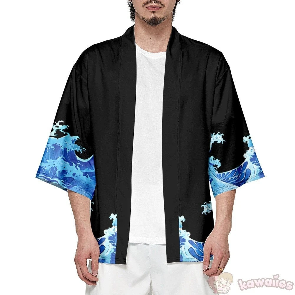 Apparel Japanese-themed Black Koi Waves Unisex Kimono 7 Apparel Japanese-themed Black Koi Waves Unisex Kimono - Image 5