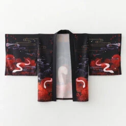 Apparel Japanese-themed Black Red Fox Snake Shrine Women's Kimono -Kawaii Store kawaiies plushies plush softtoy japanese themed black red fox snake shrine womens kimono kimono 102240