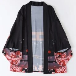Apparel Japanese-themed Black Red Fox Snake Shrine Women's Kimono -Kawaii Store kawaiies plushies plush softtoy japanese themed black red fox snake shrine womens kimono kimono 173260