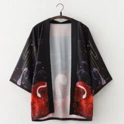 Apparel Japanese-themed Black Red Fox Snake Shrine Women's Kimono -Kawaii Store kawaiies plushies plush softtoy japanese themed black red fox snake shrine womens kimono kimono 226580
