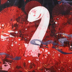 Apparel Japanese-themed Black Red Fox Snake Shrine Women's Kimono -Kawaii Store kawaiies plushies plush softtoy japanese themed black red fox snake shrine womens kimono kimono 633932