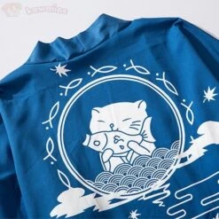 Apparel Japanese-themed Blue Black Cat Fish Unisex Kimono Top -Kawaii Store kawaiies plushies plush softtoy japanese themed blue black cat fish unisex kimono top kimono 642712