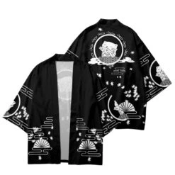 Apparel Japanese-themed Blue Black Cat Fish Unisex Kimono Top -Kawaii Store kawaiies plushies plush softtoy japanese themed blue black cat fish unisex kimono top kimono black s 439873