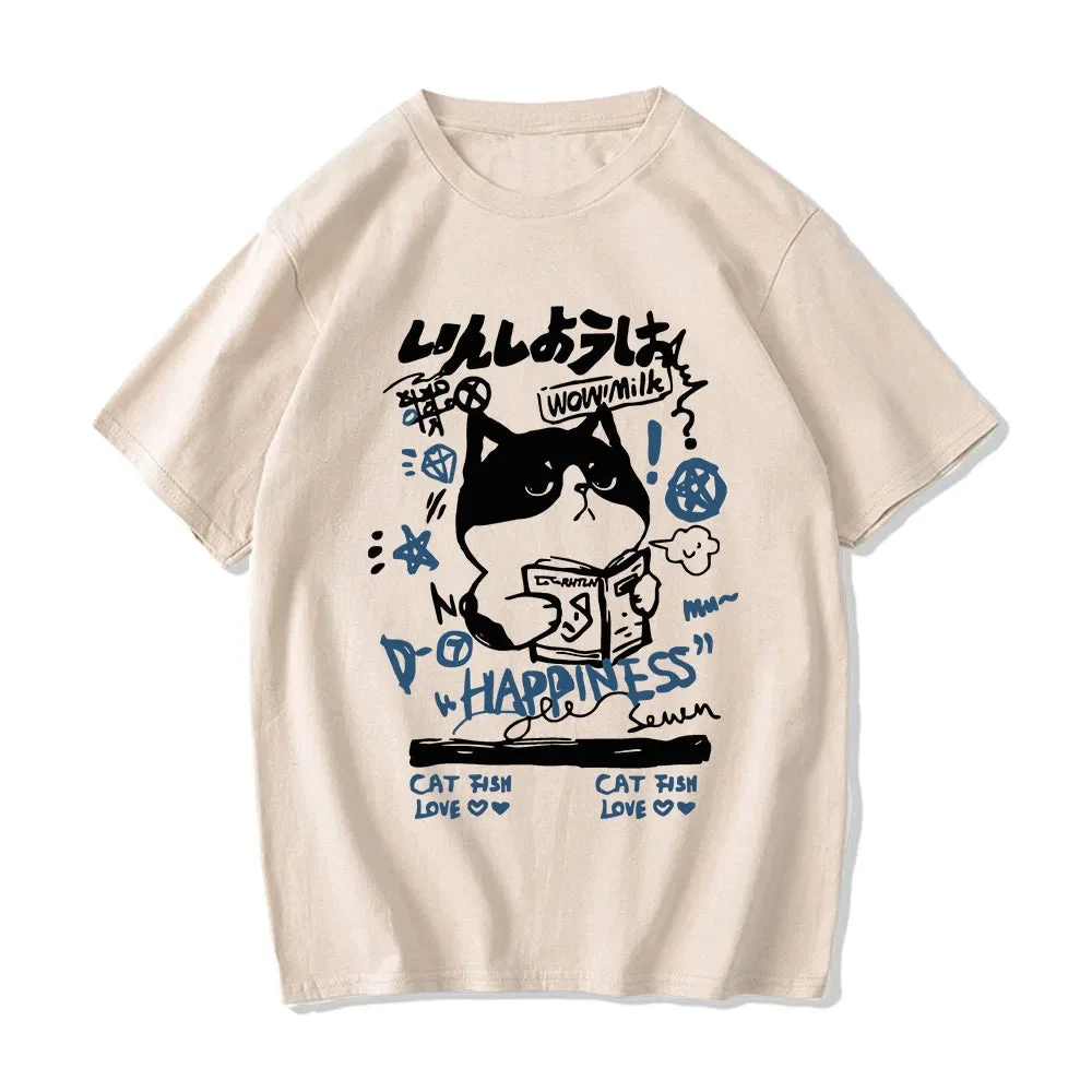Apparel Japanese Themed Cat Finding Happiness Unisex Tee 3 Apparel Japanese Themed Cat Finding Happiness Unisex Tee