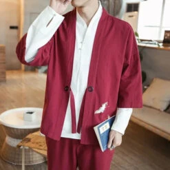 Apparel Japanese-themed Couple Crane Men's Yukata Kimono Jacket -Kawaii Store kawaiies plushies plush softtoy japanese themed couple crane mens yukata kimono jacket kimono 439452