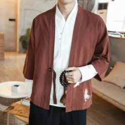 Apparel Japanese-themed Couple Crane Men's Yukata Kimono Jacket -Kawaii Store kawaiies plushies plush softtoy japanese themed couple crane mens yukata kimono jacket kimono coffee m 644938