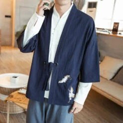 Apparel Japanese-themed Couple Crane Men's Yukata Kimono Jacket -Kawaii Store kawaiies plushies plush softtoy japanese themed couple crane mens yukata kimono jacket kimono navy blue m 493316