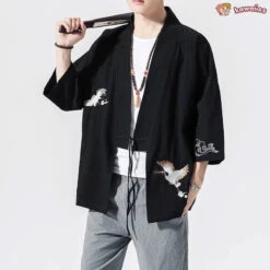 Apparel Japanese-themed Crane Cloud Minimal Men's Yukata Kimono Jacket -Kawaii Store kawaiies plushies plush softtoy japanese themed crane cloud minimal mens yukata kimono jacket kimono 385264