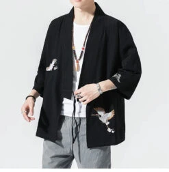 Apparel Japanese-themed Crane Cloud Minimal Men's Yukata Kimono Jacket -Kawaii Store kawaiies plushies plush softtoy japanese themed crane cloud minimal mens yukata kimono jacket kimono 651535
