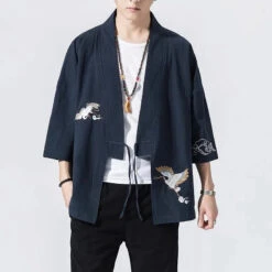 Apparel Japanese-themed Crane Cloud Minimal Men's Yukata Kimono Jacket -Kawaii Store kawaiies plushies plush softtoy japanese themed crane cloud minimal mens yukata kimono jacket kimono navy m 795241