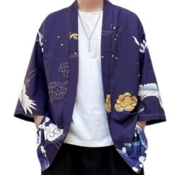 Apparel Japanese-themed Crane Cloudy Waves Unisex Purple/White Kimono -Kawaii Store kawaiies plushies plush softtoy japanese themed crane cloudy waves unisex purplewhite kimono kimono 840649