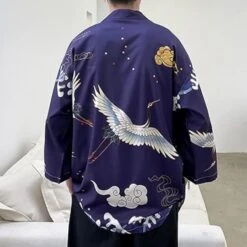 Apparel Japanese-themed Crane Cloudy Waves Unisex Purple/White Kimono -Kawaii Store kawaiies plushies plush softtoy japanese themed crane cloudy waves unisex purplewhite kimono kimono 922576