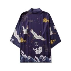 Apparel Japanese-themed Crane Cloudy Waves Unisex Purple/White Kimono -Kawaii Store kawaiies plushies plush softtoy japanese themed crane cloudy waves unisex purplewhite kimono kimono 946682