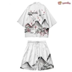 Apparel Japanese-themed Crane Mountains Two-Piece Kimono Top & Shorts Sets -Kawaii Store kawaiies plushies plush softtoy japanese themed crane mountains two piece kimono top shorts sets kimono white m 128384