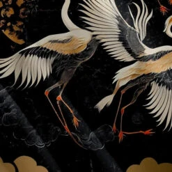 Apparel Japanese-themed Crane Print Black Gold Unisex Kimono -Kawaii Store kawaiies plushies plush softtoy japanese themed crane print black gold unisex kimono apparel 200920