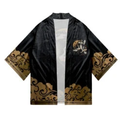 Apparel Japanese-themed Crane Print Black Gold Unisex Kimono -Kawaii Store kawaiies plushies plush softtoy japanese themed crane print black gold unisex kimono apparel 549488