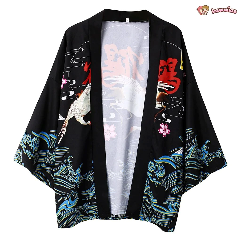 Apparel Japanese-themed Crane Waves Unisex Kimono 4 Apparel Japanese-themed Crane Waves Unisex Kimono - Image 2