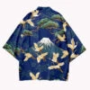 Apparel Japanese-themed Cranes Mt Fuji Navy Sun Black Unisex Kimonos