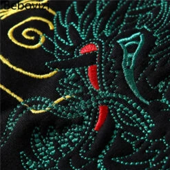 Apparel Japanese-themed Emerald Dragon Embroidery Unisex Black Sweatshirt -Kawaii Store kawaiies plushies plush softtoy japanese themed emerald dragon embroidery unisex black sweatshirt apparel 627873