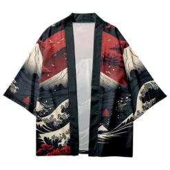 Apparel Japanese-themed Great Wave Off Kanagawa Red Purple Unisex Kimono -Kawaii Store kawaiies plushies plush softtoy japanese themed great wave off kanagawa red purple unisex kimono kimono 434889