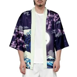 Apparel Japanese-themed Great Wave Off Kanagawa Red Purple Unisex Kimono -Kawaii Store kawaiies plushies plush softtoy japanese themed great wave off kanagawa red purple unisex kimono kimono 620292