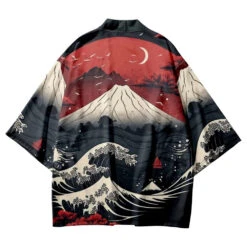 Apparel Japanese-themed Great Wave Off Kanagawa Red Purple Unisex Kimono -Kawaii Store kawaiies plushies plush softtoy japanese themed great wave off kanagawa red purple unisex kimono kimono 875985