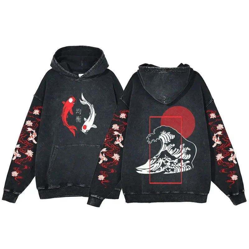 Apparel Japanese-themed Great Wave Off Kanagawa Unisex Vintage Washed Hoodies 4 Apparel Japanese-themed Great Wave Off Kanagawa Unisex Vintage Washed Hoodies - Image 2