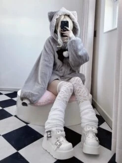 Apparel Japanese-themed Kawaii Cat Ears Bow Fluffy Jacket Coat -Kawaii Store kawaiies plushies plush softtoy japanese themed kawaii cat ears bow fluffy jacket coat apparel 571283