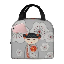 Japanese-themed Keiko Kokeshi Doll Insulated Lunch Bag Collection -Kawaii Store kawaiies plushies plush softtoy japanese themed keiko kokeshi doll insulated lunch bag collection bag gray 376322