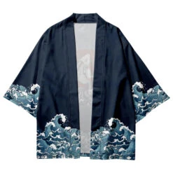 Apparel Japanese-themed Koi Great Wave Off Kanagawa Unisex Navy Kimono -Kawaii Store kawaiies plushies plush softtoy japanese themed koi great wave off kanagawa unisex navy kimono kimono 282279