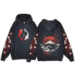 Apparel Japanese-themed Koi Mountains Vintage Unisex Hoodie
