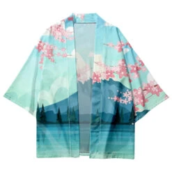 Apparel Japanese-themed Mount Fuji Sakura Blue Unisex Kimono -Kawaii Store kawaiies plushies plush softtoy japanese themed mount fuji sakura blue unisex kimono kimono 230686